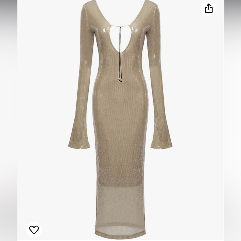 meilun Deep V Dress with Drawstring Long Sleeve Sequin Dress for Women Long Gown